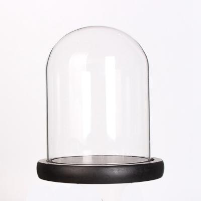 China High quality wooden clear glass table base glass bell centerpiece Europe dome glass display case for sale