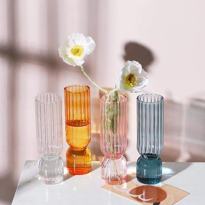 China CLASSIC Creative Swollen Striped Clear Glass Vase Wholesale Color Decoration Hydroponic Vase In Central Institute of Statistics for sale