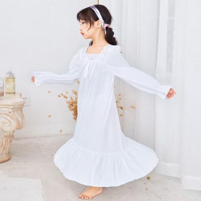 China Soft Pure White Cotton Breathable Elegant Square Collar Girl Long Plus Size Girl Sleepwear Dress for sale