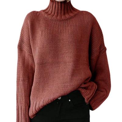 China Anti-wrinkle European women's new high-neck solid color pullover long-sleeved knitted sweater and American for sale