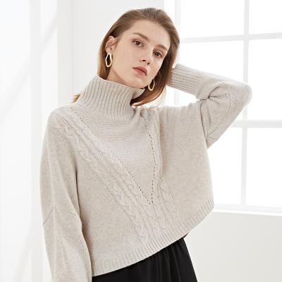 China Women's Wool Superior Anti-pilling Pullover Loose Lazy Twist Short Sweater Knit Turtle Neck Sweater for sale