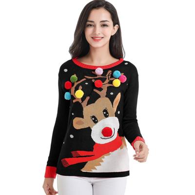 China Warm Customizable Elk Neck Tour Anti-Pilling Sweater Christmas Knitting Warm Sweater For Women for sale