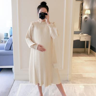 China Elegant Solid Color Comic Sleeve Collar Breathable Chiffon Long Maternity Dress Plus Size Loose And Comfortable Maternity Dresses for sale