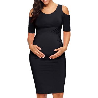 China Breathable Explosive Short Sleeve Round Neck Dress Well-fitting Pleated Maternity Dress for sale