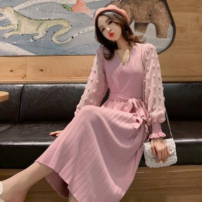 China V Neck Long Sleeve Breathable Dress Women Maternity Clothing Plus Size Long Solid Color Chiffon Nursing Dress for sale