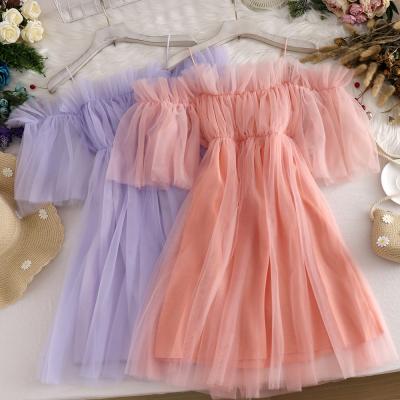 China Elegant Ladies Anti-Static Clothing Off Shoulder Ruffled Dresses Women's Summer Short Mini Casual Korean Dress for sale