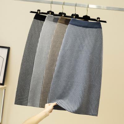 China Autumn And Winter New Knitted Woolen Skirt High Waist Breathable Plaid Mid Length Thin One-step Skirt for sale