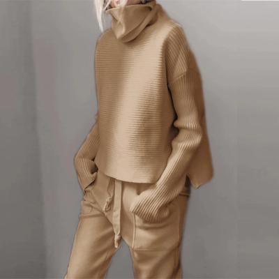 China Spring and Autumn Turtleneck Sweater Suit Women Anti-wrinkle 2 Piece Set Casual Sweater Top Pants Knitted Suit for sale