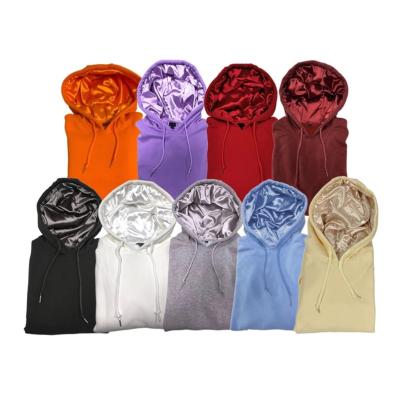 China high quality luxury logo 100% silk custom Anti-wrinkle cotton fleece with heavy embroidered cover men crop inner satin striped hoodie for sale