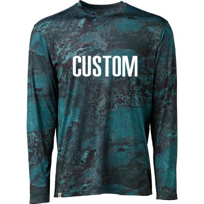 China Custom wholesale upf50 camouflage antibacterial for men sublimation print pockets pfg performance vented uv long sleeve fishing shirts for sale