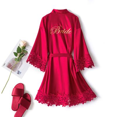 China QUICK DRY custom logo silk pajamas drop shipping high quality satin bridesmaid sandals long robes gifts for wedding for sale