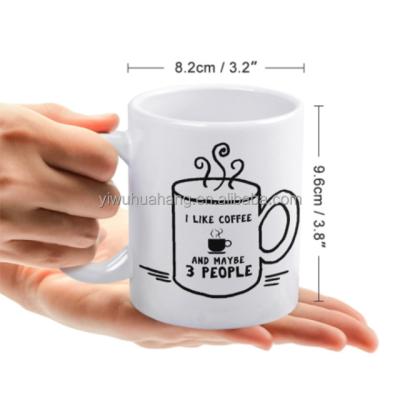 China New Viable Wholesale Personalized Ceramic Mug 11oz Heat Transfer Text Logo Handle Cups Cute Gifts for sale