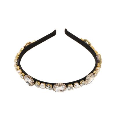 China 2022 New Fashion Personalized DIY Hairband Diamond Alloy Gem Edge Pearl Hairpin Zircon Thin Headband for sale