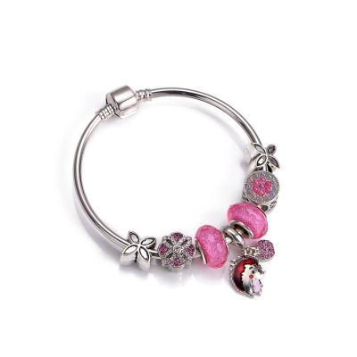 China TRENDY Pink Four Leaf Clover Big Hole Beads Hedgehog Style Pendant Bracelet for sale