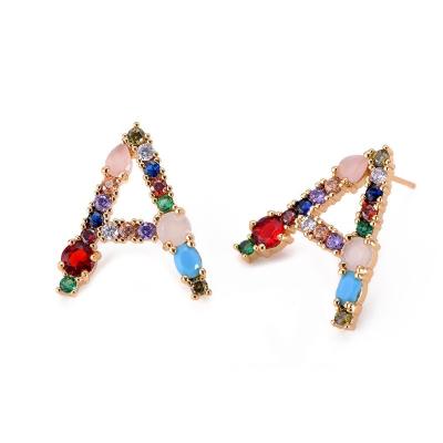 China FASHIONABLE Zircon Color Diamond Letter Stud Earrings Series Micro-inlaid Rainbow Color for sale