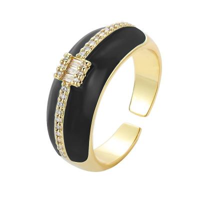 China Hiphop Material Copper Zircon Drop Oil Ring Fashion Geometric Shape Micro-inlaid Wide Open Ring for sale