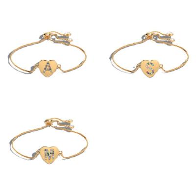 China TRENDY popular letters bracelet with micro-inlaid zircon, adjustable size diamond type, elegant heart gold style for sale