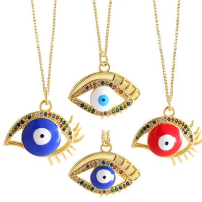 China New Personality Hiphop Oil Drip Frontier Devil's Eye Color Zircon Pendant Necklace Jewelry for sale