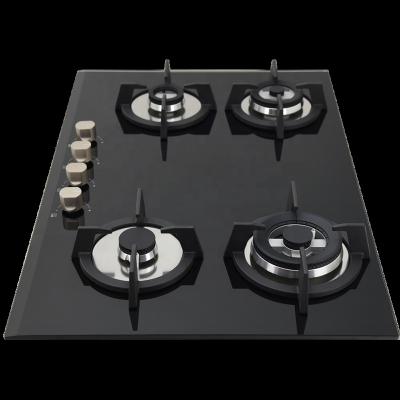 China Household Top Cover Tempered Tabletop 4 Burner Tempered Glass Gas Stove for sale