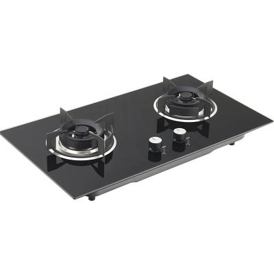 China Large Household 2 Burner Stove Cooker Large Flame Glass Cast Iron Built-in Desktop Gas Stove for sale