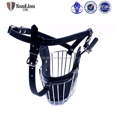 China Viable Chrome Plated Four Size Steel Wire Dog Mask With Leather Belt Dog Muzzle for sale