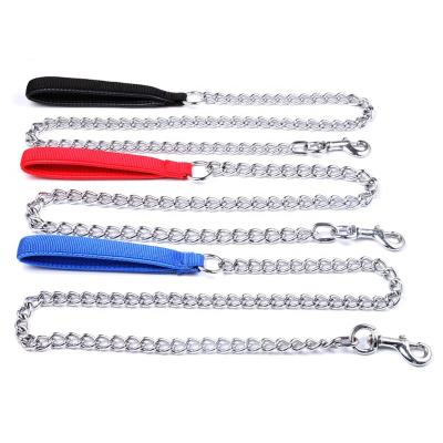 China Hot Product Personalized Pet Chrome Plated Dog Leash Chain Lead With Shape Handle for sale