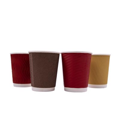 China Disposable 12oz 14oz 16oz Corrugated Ripple Wall Coffee Paper Cup For Hot Drink for sale