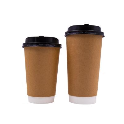 China Customized Printing 8oz 12oz 16oz 22oz Double Wall Kraft Paper Coffee Disposable Paper Cup With Lid for sale