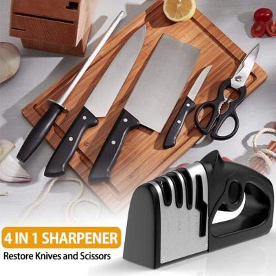 China Kitchen Viable Professional Adjustable Accessories Portable Blade Knife Scissors Sharpening Tools 4 Slots Knife Sharpening Machine for sale