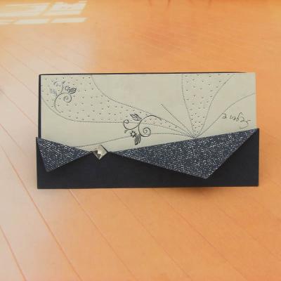 China Africa wallet pocket style with handmade gold stamp dark blue paper with cheap wedding acrylic and ribbon decorations for sale