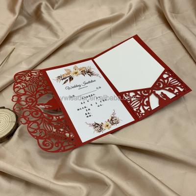 China Newest Europe Red Color Laser Cut Elegant Lace Lover Wedding Invitation Cards for sale