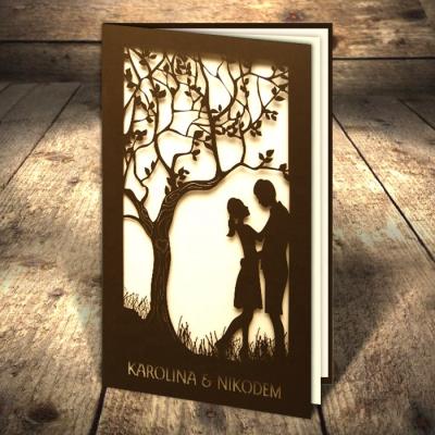 China Europe Brown Laser Cut Tree Love Theme Europe Regional Romantic Wedding Invitations for sale