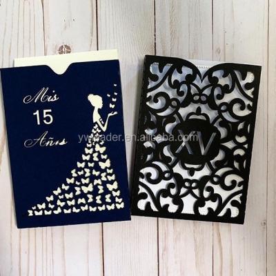 China 15 Birthday Girl XV Europe Black Laser Cut Birthday Invitation Cards Party Decoration for sale