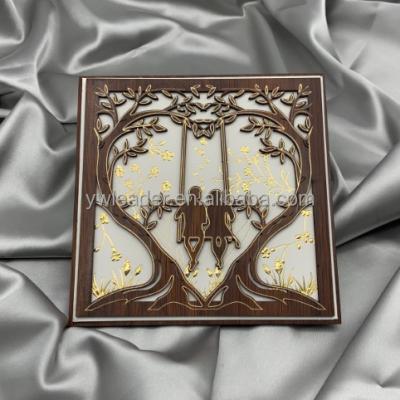 China Luxury South America Lover Wood Tree Laser Cut Wedding Invitation Card for sale