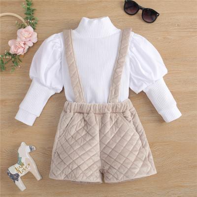 China Vintage Good Quality Baby Cloth Baby Girls Shorts Autumn Cotton Top Suspenders Toddler Outfit Clothes Suit for sale