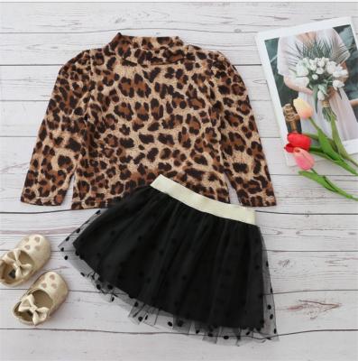 China Fashion Casual Girls Clothes Costume Toddler Autumn Leopard Top Veil Skirt Kids Girl Outfits Clothes Costume for sale