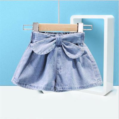 China Fashion Girl Jeans Kids Summer Tie Knot Bow Breathable Denim Shorts Kids Casual Pants Elastic Waist Kids Jeans for sale