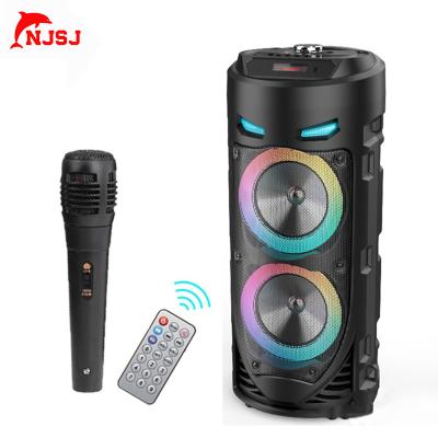 China NJSJ Colorful Light Portable Trolley LED Battery Powered Speaker with Microphone for Outdoor Camping Party for sale