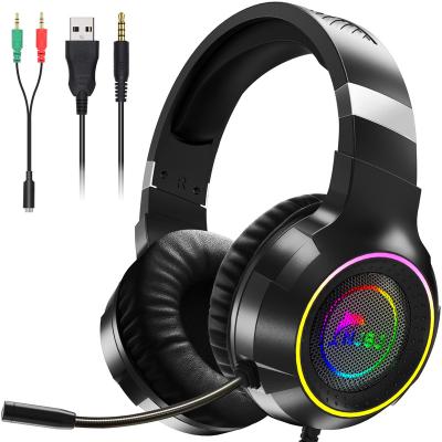 China NJSJ Earphone Active Noise Canceling Headphones Wired Headphones With Microphone RGB Gaming Earphone Over The Ear for sale