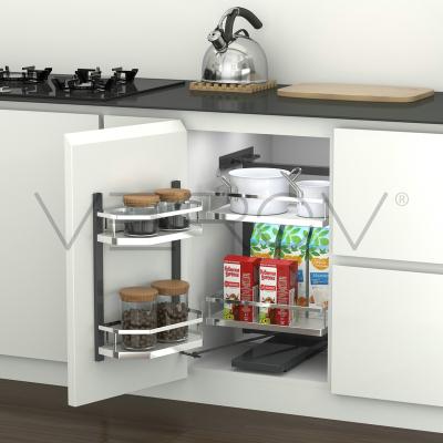 China Base Cupboard System For Kitchen Flat Line Pull-Push Function Verov Swivel Shelf Pull Out Cabinet Basket Base Pivot Pantry Baskets for sale