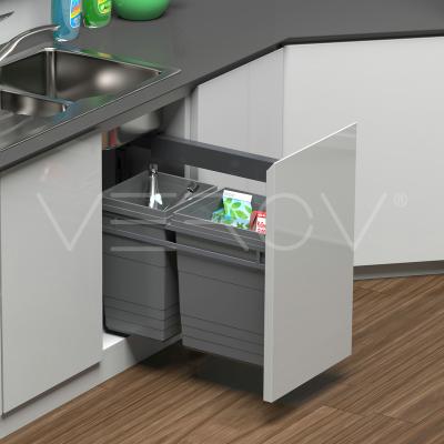 China Pull-Push Function Verov Gray Flat Line New Kitchen Base Cupboard System Pull Out Waste Bin Dust Bin For Kitchen Sink Bin for sale