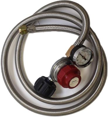 China Gas Cooker Adjustable Propane 0-30PSI High Pressure Regulator SINGLE 5 FEET SS Braided Hose-Type1 (QCC1) & 3/8 Female King Pin Fitting en venta