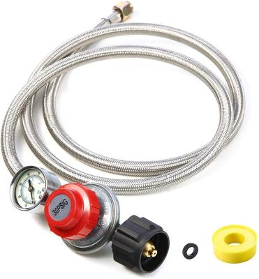 China Adjustable Cooking Appliances 5Ft Propane Regulator Hose Braided Steel 0~30 PSI Gas Flow Indicator From Fire Pit, Turkey Fryer, Burner, Cooker, Grill à venda