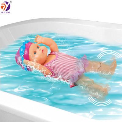 China Cartoon Toy Baby Water Pool Bathing Vinyl Interactive Battery Operated Toys Carryover Plastic Swimming Doll For Kids for sale