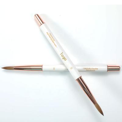 China Aokitec round 3d durable white wooden head 100 pure kolinsky acrylic nail brush with diamonds decoration for sale