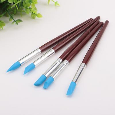 China Aokitec Durable Single Key Wooden Handle Carving Acrylic Nail Art Silicone Brush Set Mixed Shape for sale