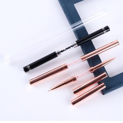 China Durable Aokitec Nail Art Drawing Double Head Metal Handle Rhinestone Acrylic Liner Pen Brushes for sale