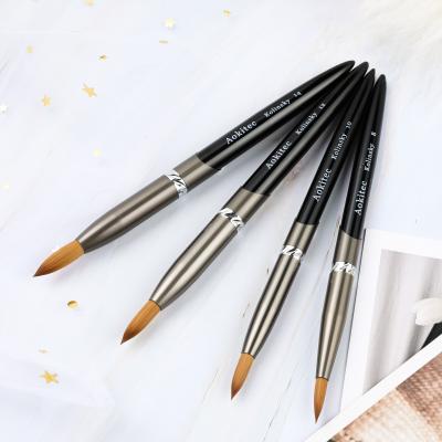 China Wholesale Best Quality Pure Aluminum Kolinsky Gel Nail Art Beauty Salon Aokitec Handle Acrylic Nail Brush for sale