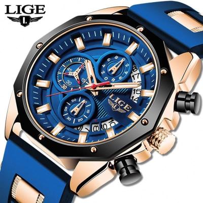 China New Brand Lige 8908 Chronograph Men's Watch Relojes Hombre Top Luminous Sports Chronograph Military Silicagel Wristwatch for sale