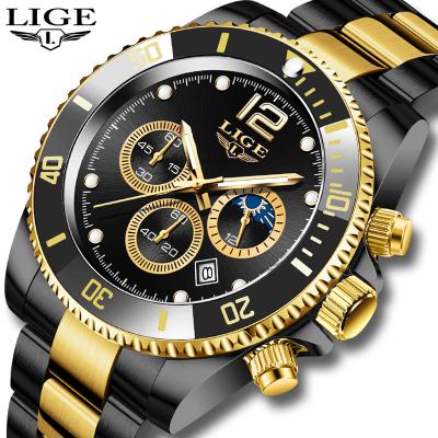 China Automatic Date LIGE 8924 Luxury Sport Watches Mens Quartz Chronograph Stainless Steel Band Waterproof 24 Hour Moon Phase Wrist Watch for sale